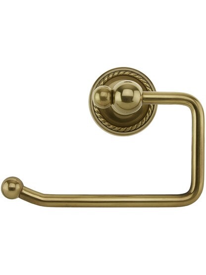 Brass Swinging Toilet-Paper Holder with Rope Rosette in Antique Brass.